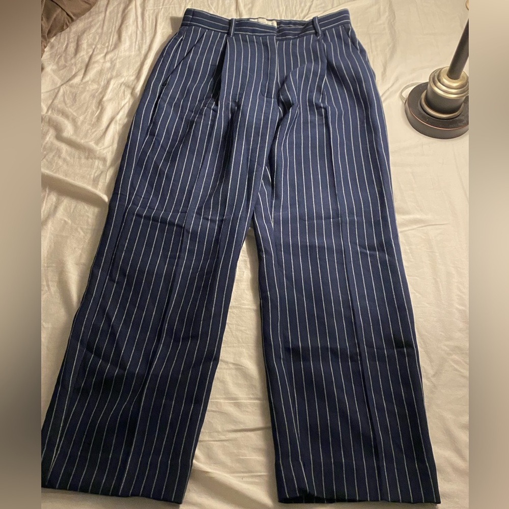 Abercrombie & Fitch Tailored Relaxed Straight Pant Navy Stripe Size 27 Short